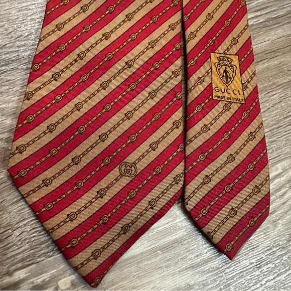 GUCCI Vintage Tie Horsebit All Over Print Made In Italy Burgundy - Picture 1 of 8